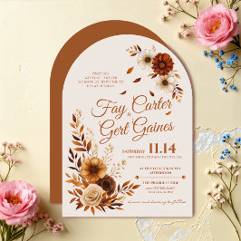 Rustic Fall Burnt Sienna Beige Floral Wedding Einladung