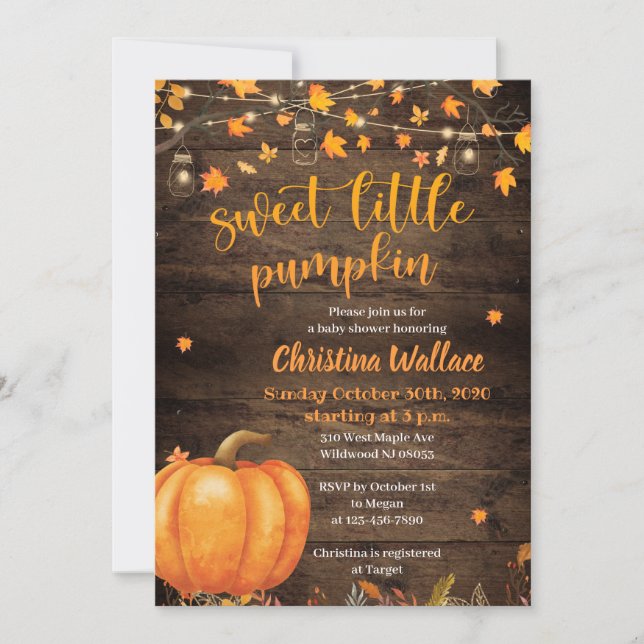 Rustic Fall Citrouille Baby Shower Invitations (Devant)