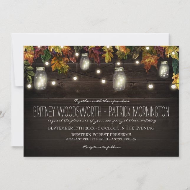 Rustic Fall Firefly Mason Jar Mariage Invitations (Devant)
