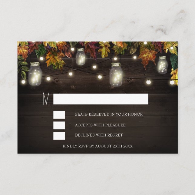 Rustic Fall Firefly Mason Jar Wedding RSVP Cards (Vorderseite)