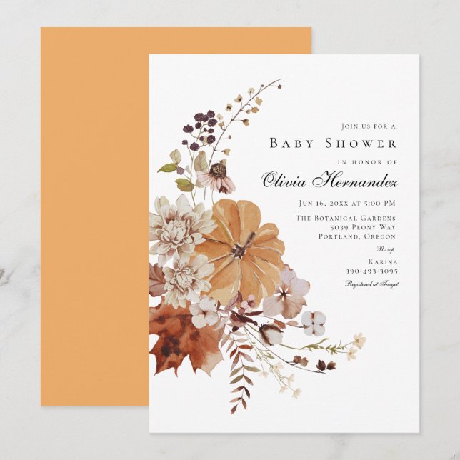 Rustic Fall Floral Baby Dusche Einladung (Vorne/Hinten)