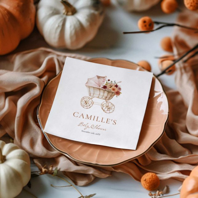 Rustic Fall Floral Burgundy Baby Shower Serviette (Rustic Fall Floral Baby Shower Paper Napkins)