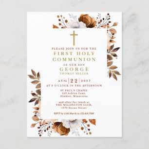 Rustic Fall Floral First Holy Communion Invitation