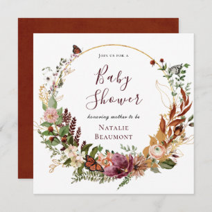 Rustic Fall Floral & Greenery Square Babydusche Einladung