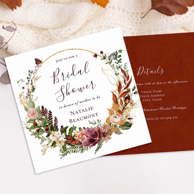 Rustic Fall Floral & Greenery Square Brautparty Einladung (Von Creator hochgeladen)