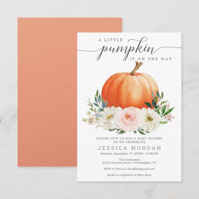 Rustic Fall Floral Pumpkin Baby Dusche Einladung (Vorne/Hinten)