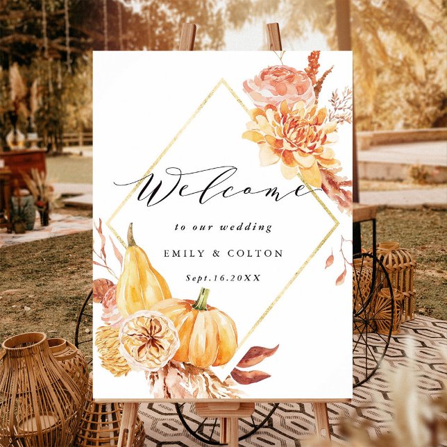 Rustic Fall Floral Pumpkin Hochzeit Begrüßung Zeic Poster (Von Creator hochgeladen)