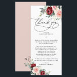 Rustic Fall Floral Wedding Danke Letter Card Menükarte<br><div class="desc">Diese individuell gestaltbare Dankeschön Letter Card wurde für die Koordination mit unserer Romantic Blooms Kollektion konzipiert. Sie zeichnet sich durch Aquarellbordeauxfarben und Blütenfloralen aus. Die grünen Blätter sind mit einem klassischen Serif-Schriftart und eleganten Kalligrafien kombiniert. Matching-Elemente verfügbar.</div>