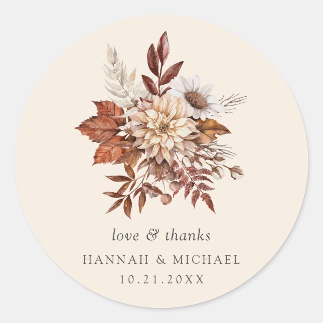 Rustic Fall Floral Wedding Vielen Dank Runder Aufkleber (Vorderseite)