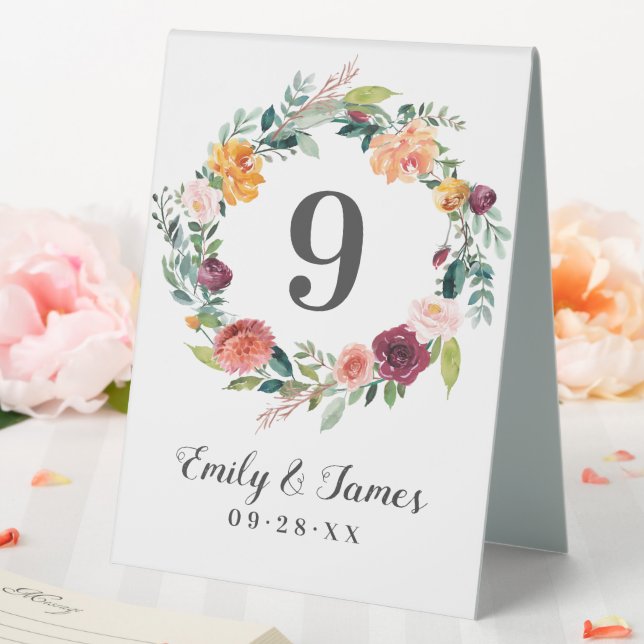 Rustic Fall Floral Wreath Wedding Monogram Tischaufsteller (In Situ (Hochzeit))