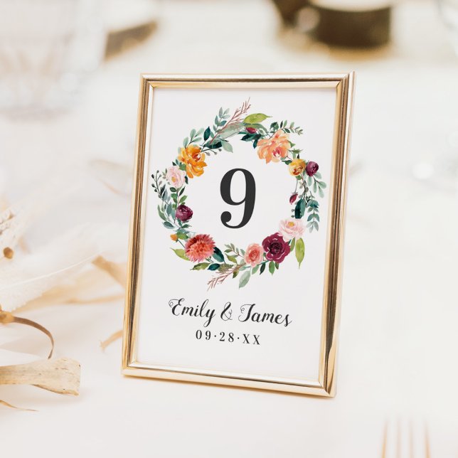 Rustic Fall Floral Wreath Wedding Monogram Tischnummer (Von Creator hochgeladen)