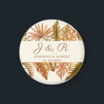 Rustic Fall Foliage Monogram Round Wedding Round Magnet<br><div class="desc">Runder Hochzeitsmagnet mit tropischen Wasserfarben-Blätter in erdigen Herbsttönen mit Namen und Datum der Paare. Ein wunderschöner Sake oder ein Gefallen,  um zu Ihrem rustikalen Feier Thema.</div>