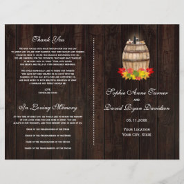 Rustic Fall Foliage Wine Barrel Hochzeitsprogramm