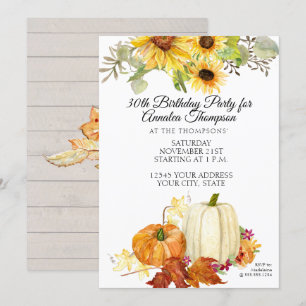 Rustic Fall Geburtstagsparty Pumpkin Leaf Sonnenbl Einladung