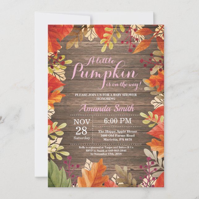 Rustic Fall Girl Baby shower Invitation (Devant)