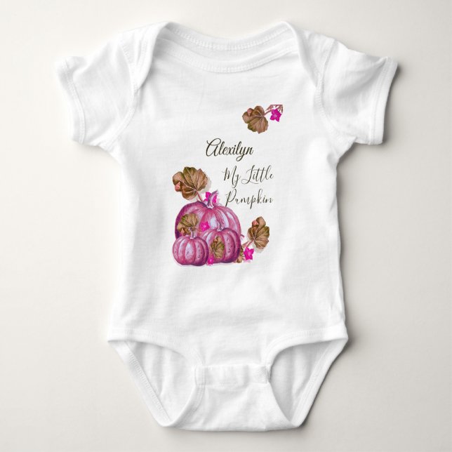 Rustic Fall Girl Babydusche Herbst Pink Pumpkin Baby Strampler (Vorderseite)