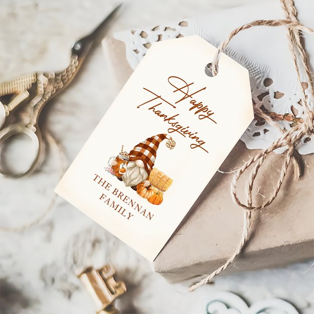 Rustic Fall Gnomes Pumpkin Happy Thanksgiving Geschenkanhänger (Von Creator hochgeladen)