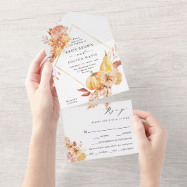 Rustic Fall Gold Floral Pumpkin Hochzeit All In One Einladung
