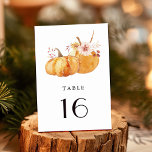 Rustic Fall Gold Floral Pumpkin Hochzeit Tischnummer<br><div class="desc">Diese Tischnummer bietet rustikale Aquarellfarben-Blume und Kürbisse in gebrannten Orange,  Gold,  Terrakotta,  Bordeaux,  Rot mit beige und braunen Pampas Gras. Für eine erweiterte Anpassung dieses Designs klicken Sie bitte auf den Link "Weitere Anpassung". Matching-Elemente sind ebenfalls verfügbar.</div>