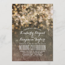 Rustic Fall Gold Glitzer Lights Wood Wedding
