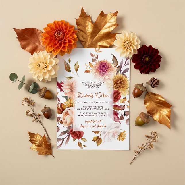 Rustic Fall in Love Fall Floral Bridal Shower Einladung (Rustic Fall in Love Fall Bridal Shower Invitation)