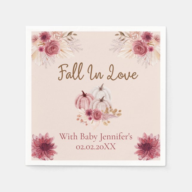 Rustic Fall In Love Pink Pumpkin Baby Shower Serviette (Vorderseite)
