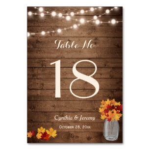 Rustic Fall Leaves Lights Mariage Numéro de table