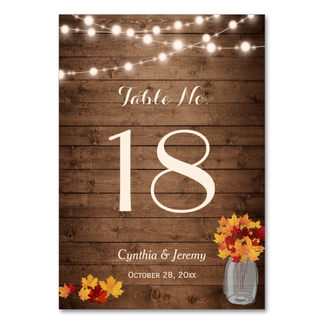 Rustic Fall Leaves Lights Mariage Numéro de table (Par défaut)