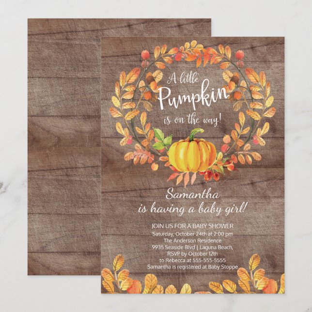 Rustic Fall Little Pumpkin Baby Dusche Einladung (Vorne/Hinten)
