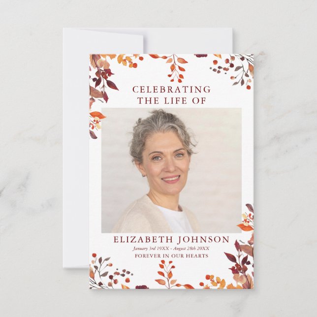 Rustic Fall Memorial Beerdigung Gebet Foto-Karte (Vorderseite)