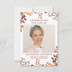Rustic Fall Memorial Beerdigung Gebet Foto-Karte