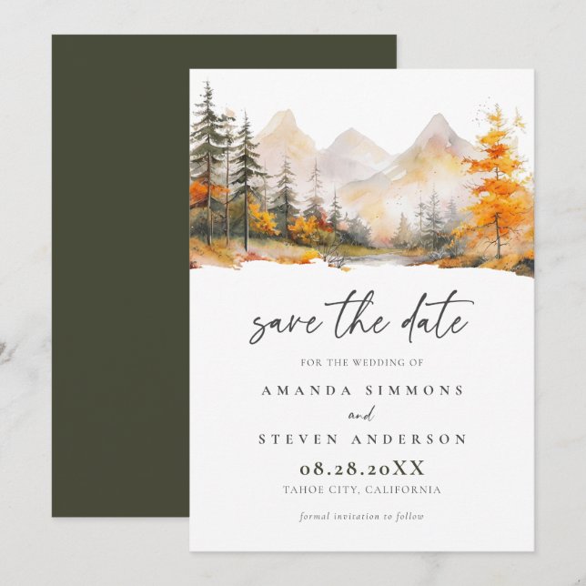 Rustic Fall Mountain Pine Forest Wedding Save The Date (Vorne/Hinten)