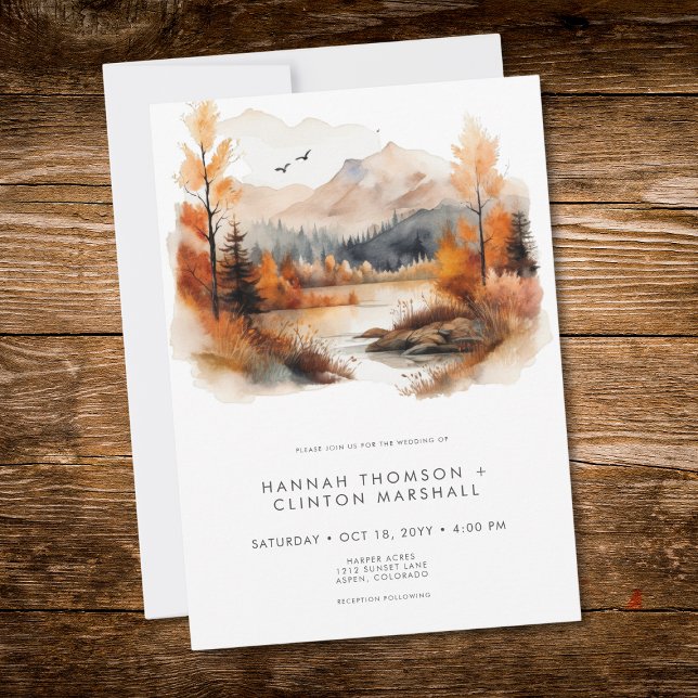 Rustic Fall Mountain Scene Watercolor Wedding Einladung (Rustic Fall Mountain Scene Watercolor Wedding)