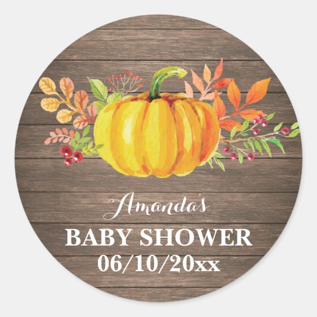 Rustic Fall Pumpkin Baby Dusche Danke Runder Aufkleber (Vorderseite)