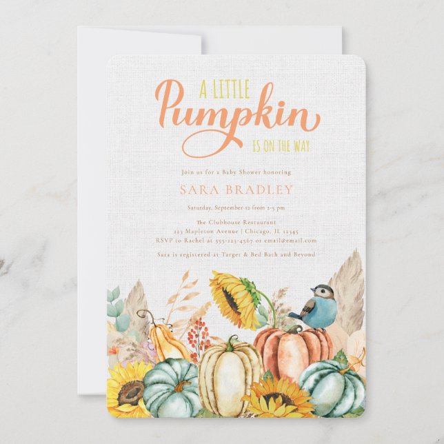 Rustic Fall Pumpkin Baby Dusche ein wenig Pumpkin Einladung (Vorderseite)