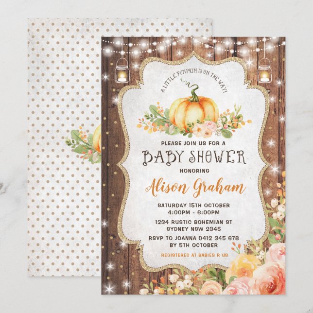 Rustic Fall Pumpkin Baby Dusche Herbst Blütendusch Einladung (Vorne/Hinten)