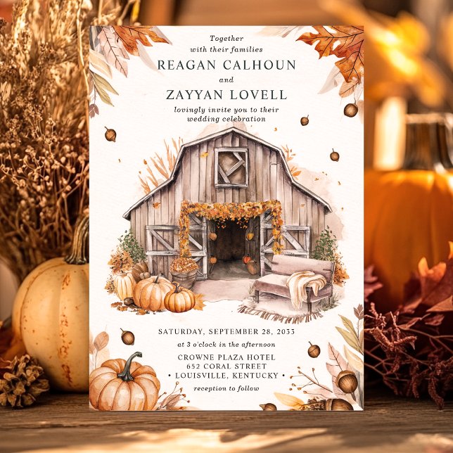 Rustic Fall Pumpkin Barn Wedding Einladung (Von Creator hochgeladen)