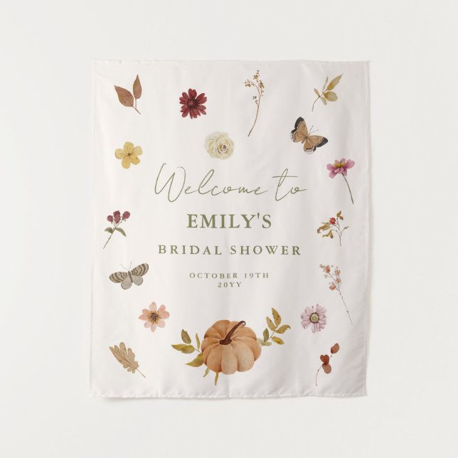 Rustic Fall Pumpkin Brautparty Willkommen Hintergr Wandteppich (Vorderseite)