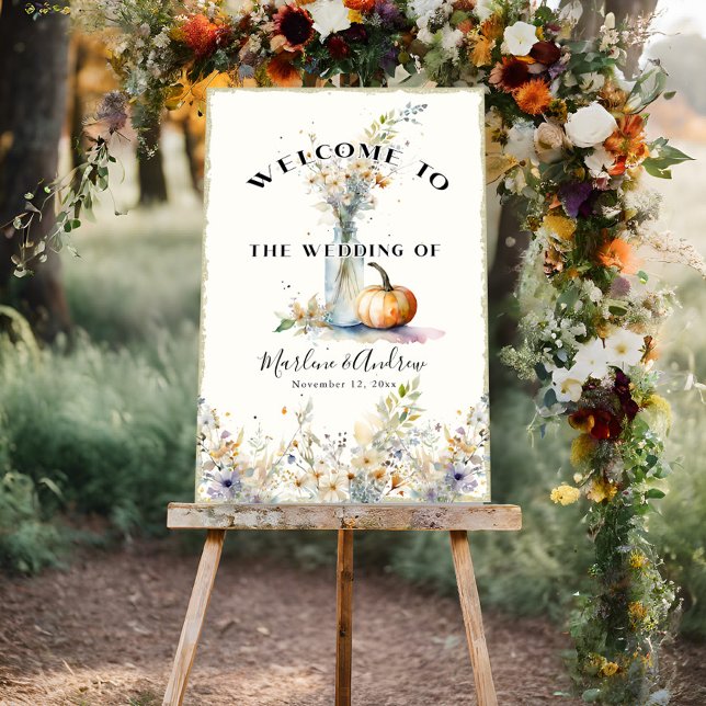Rustic Fall Pumpkin Floral Wildblumen Hochzeit Poster (Von Creator hochgeladen)