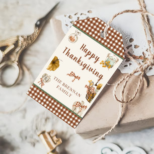 Rustic Fall Pumpkin Kariert Happy Thanksgiving Geschenkanhänger