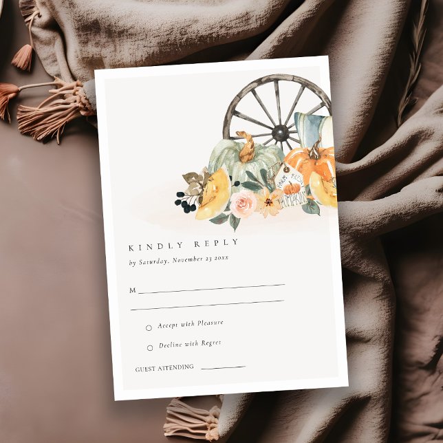 Rustic Fall Pumpkin Leafy Floral Wedding RSVP Begleitkarte (Von Creator hochgeladen)
