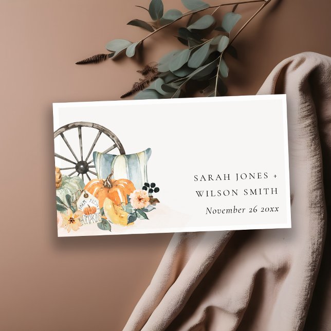 Rustic Fall Pumpkin Leafy Floral Wedding Website Begleitkarte (Von Creator hochgeladen)