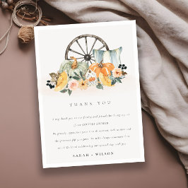 Rustic Fall Pumpkin Leafy Floral Wheel Wedding Dankeskarte