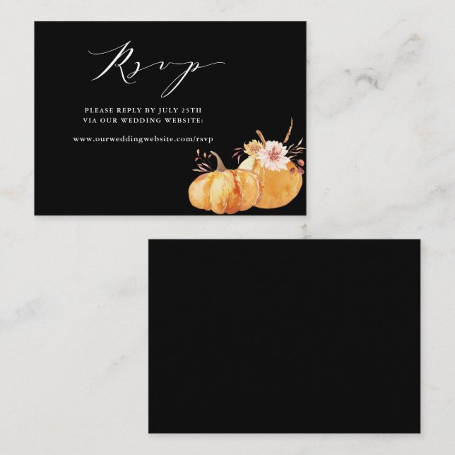 Rustic Fall Pumpkin Wedkin Website UAWG Black Begleitkarte (Vorne/Hinten)