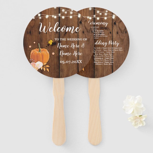 Rustic Fall Pumpkin Wood Wedding Program Fan Fächer (Vorne und Hinten)