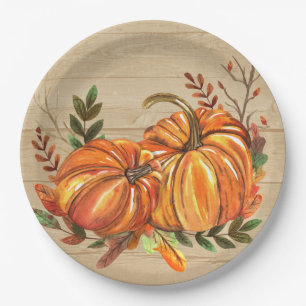 Rustic Fall Pumpkins Blätter Pappteller