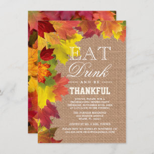Rustic Fall quitte Burlap Thanksgiving Invitation