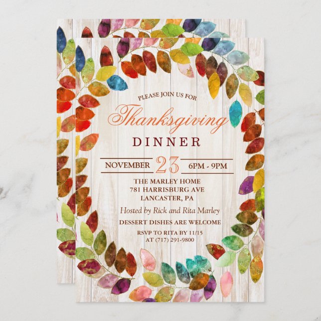 Rustic Fall quitte Thanksgiving Diner Invitation (Devant / Derrière)