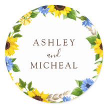Rustic Fall Sunflower Wreath Wedding Sticker
