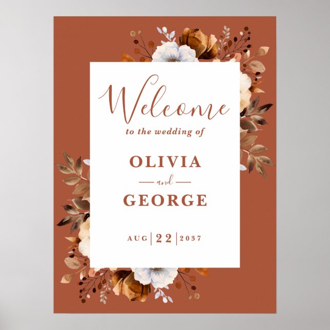 Rustic Fall Terracotta Floral Mariage Affiche de b (Devant)